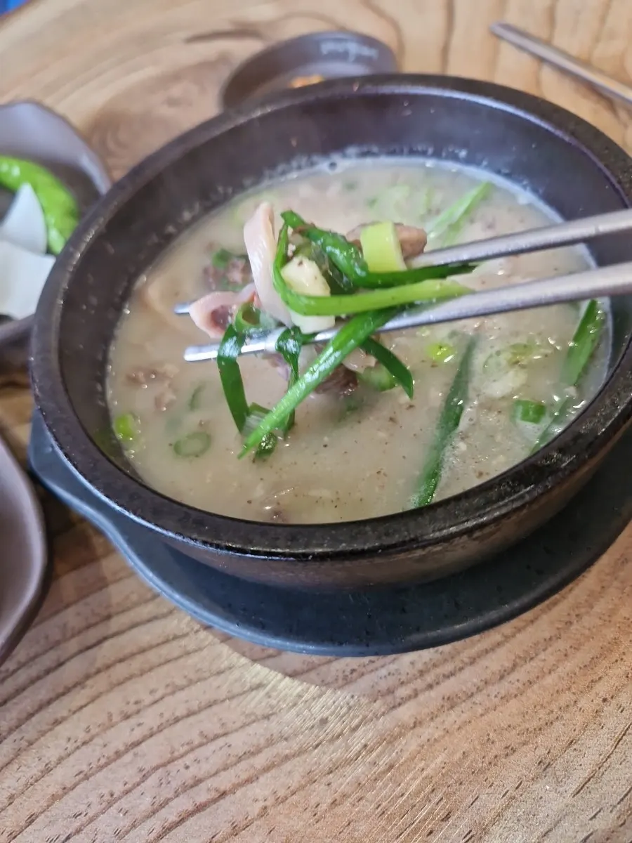 Inside the spicy sundaeguk, packed with traditional sundae and meat