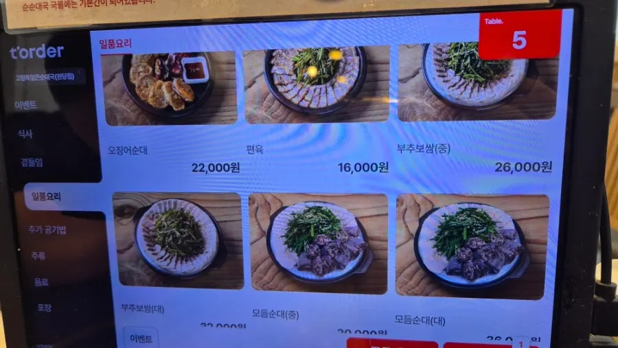 Side menu information screen