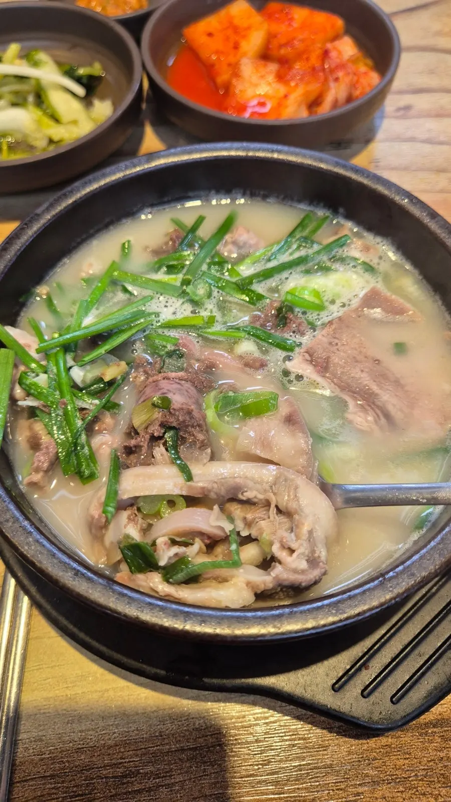 Close-up of meat and ingredients in the sundae soup