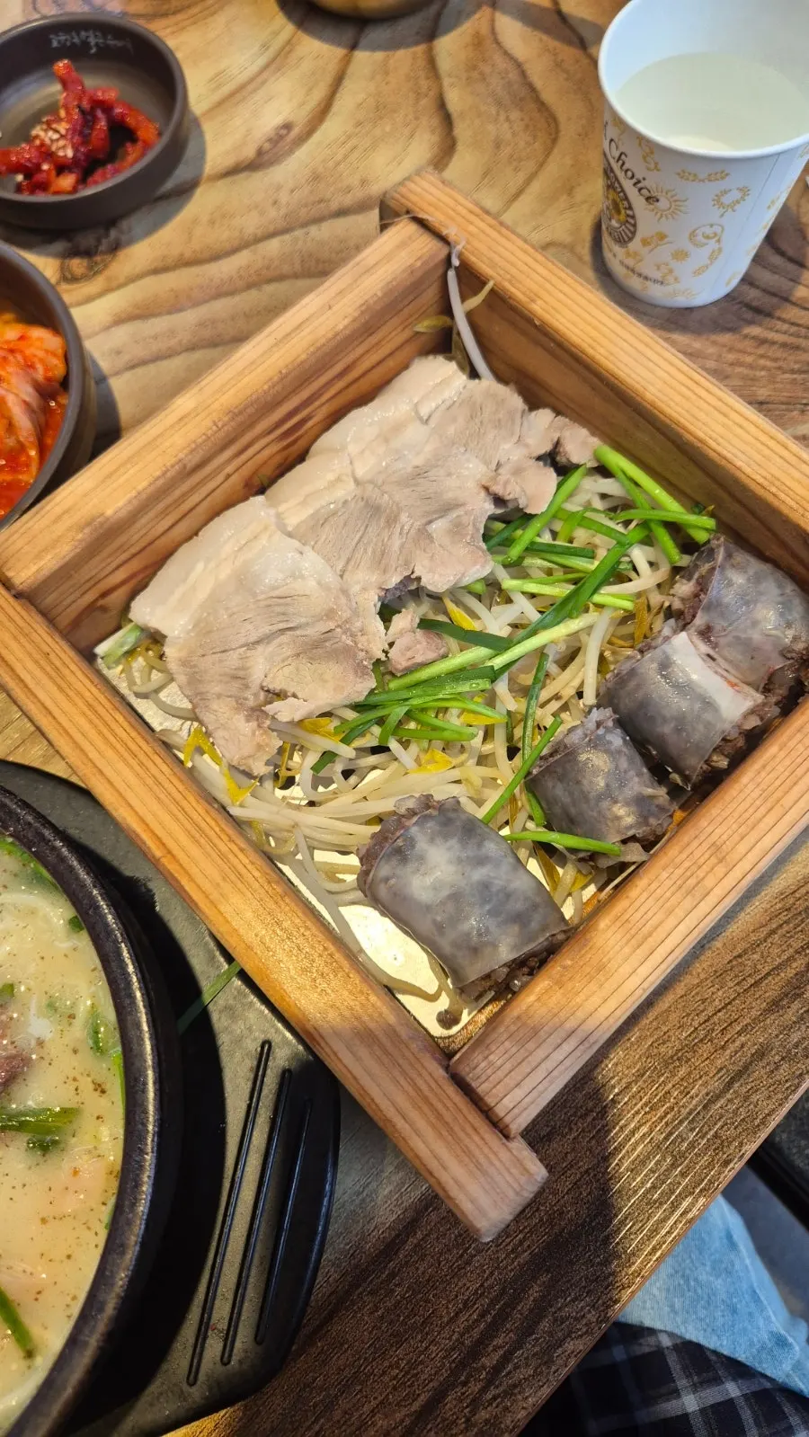 Sundae bossam set served in a wooden steamer