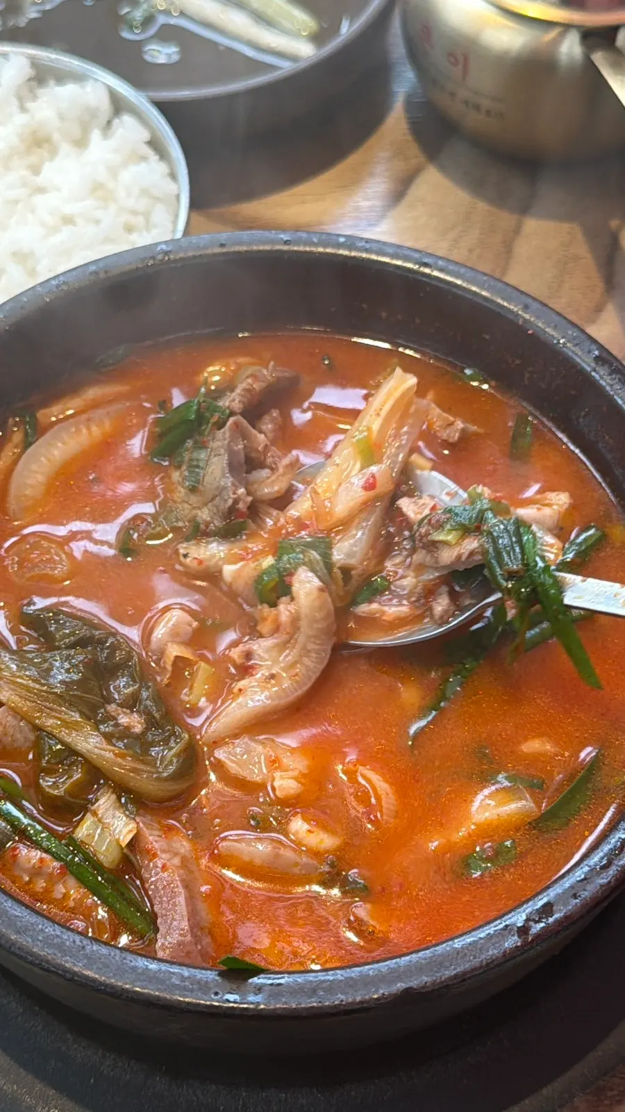 A piece of native-style sausage soaked in broth