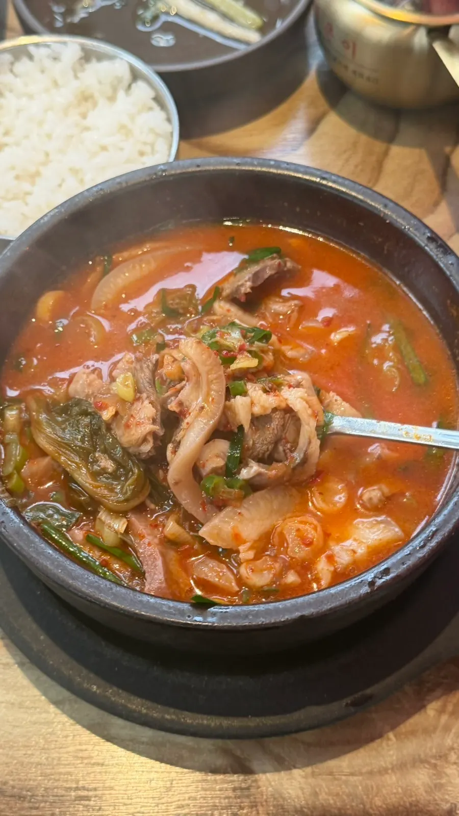 A spoonful of the hearty spicy sundae soup