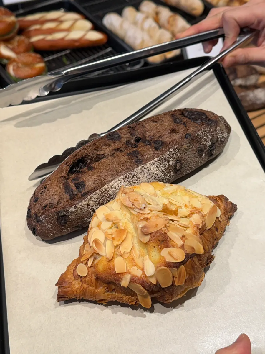 Ordered chocolate baguette and almond croissant