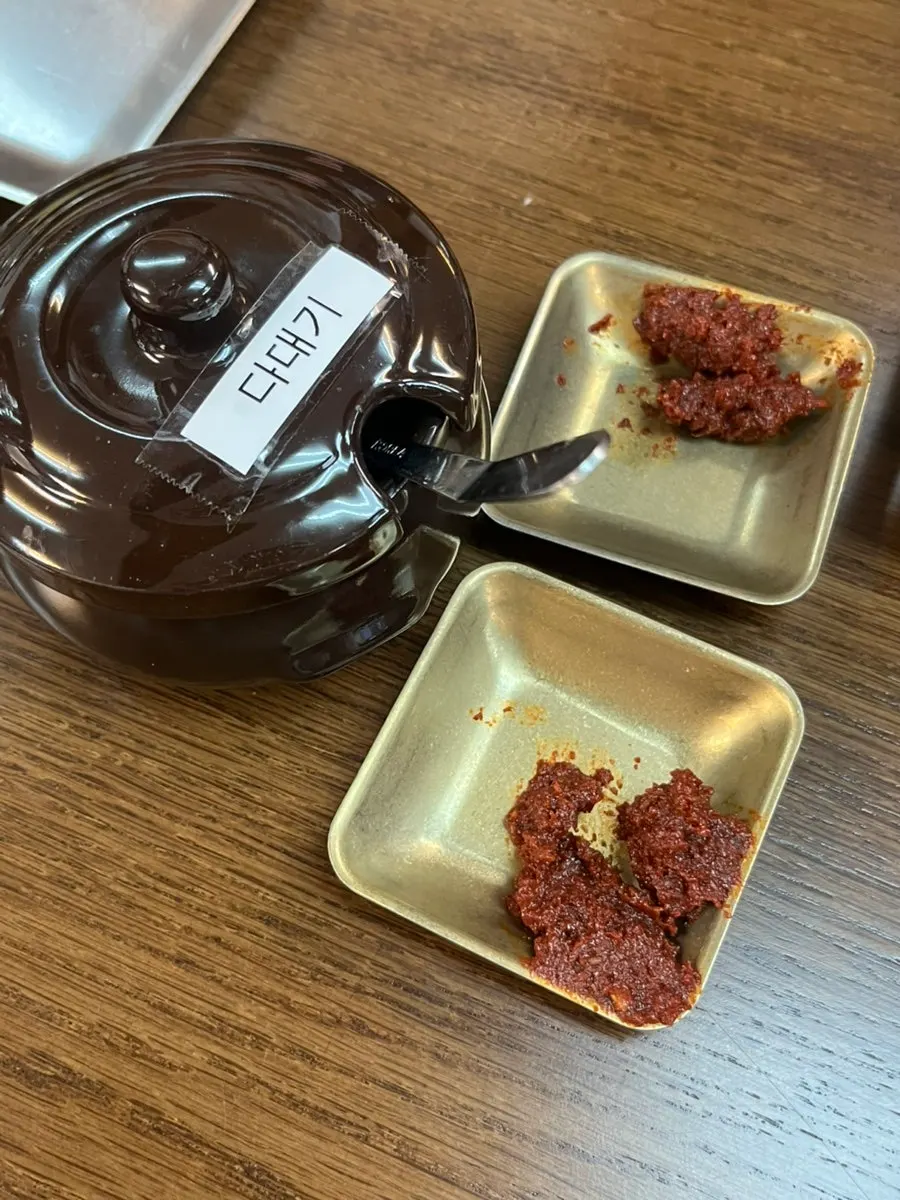 소스에 찍은 닭고기 한 점
