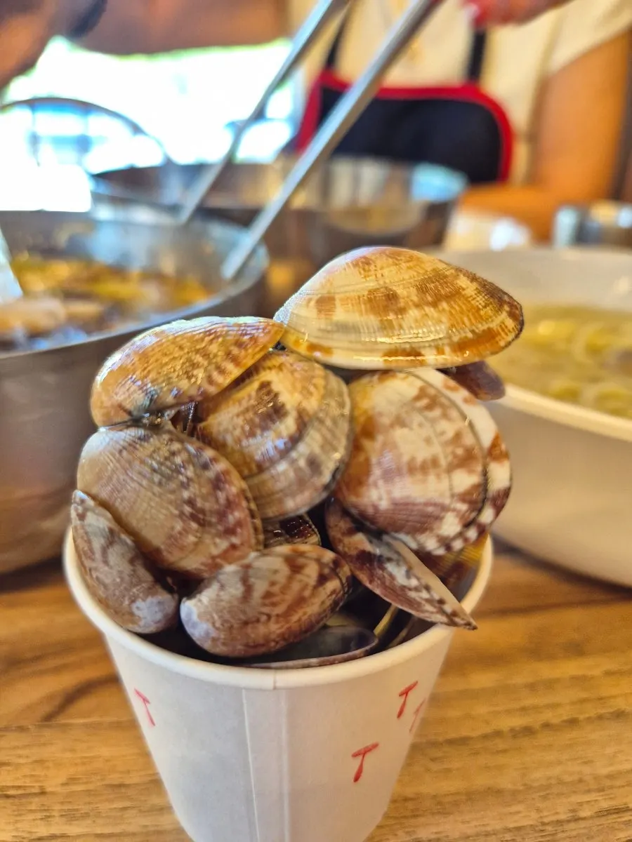 젓가락으로 들어올린 칼국수 면발