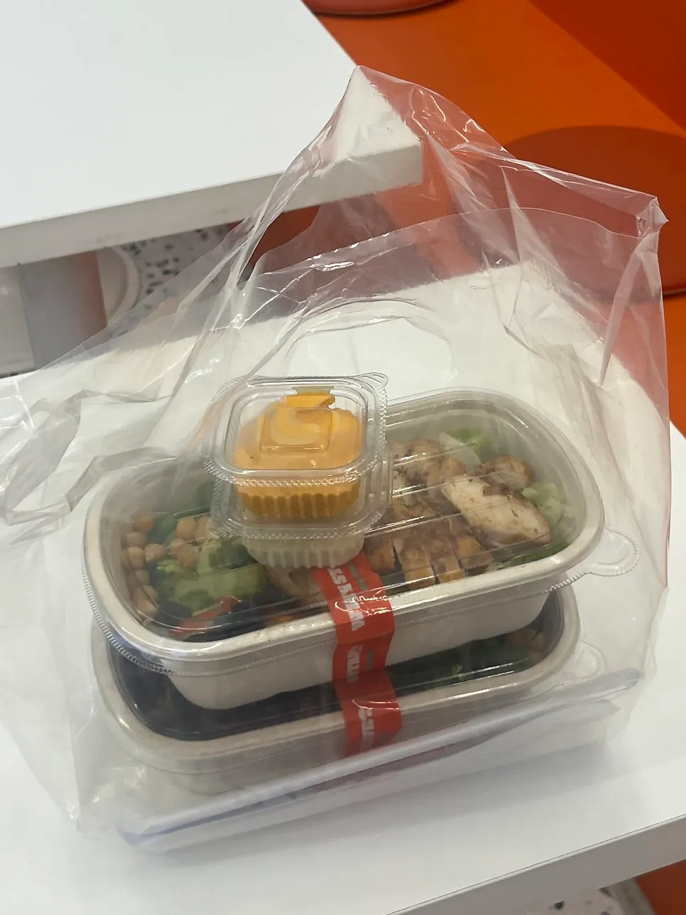 Diet meal packed in a takeout bag