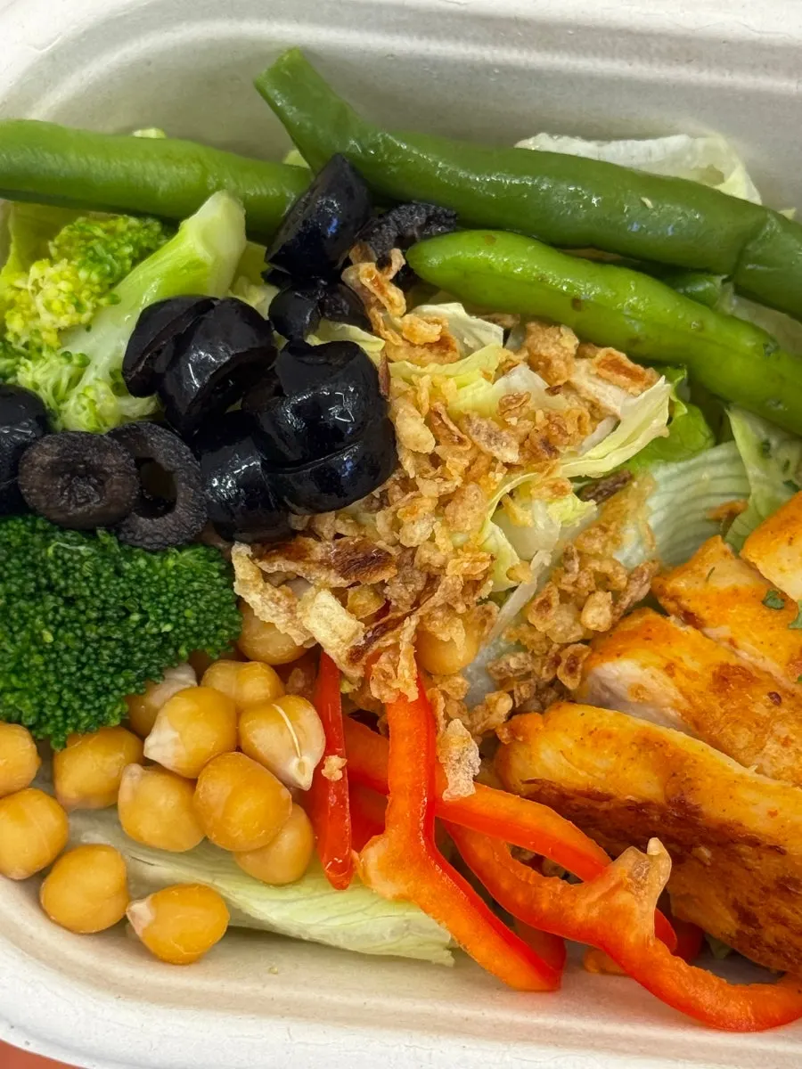 Protein box packed with plenty of green vegetables