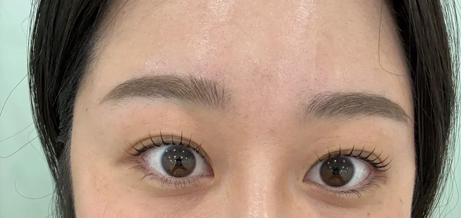 Close-up of eyes with even the end lashes lifted