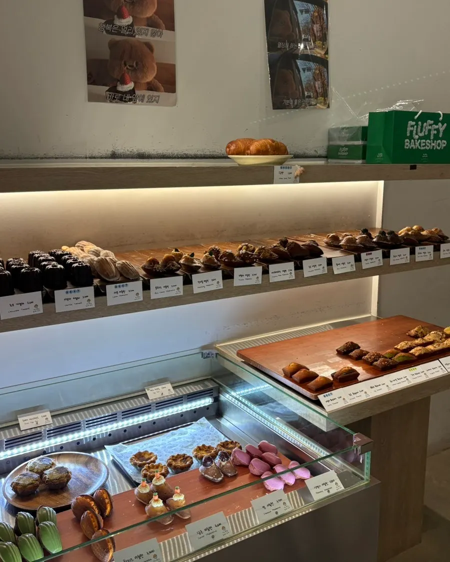 Pastry display case at Fluffy Bake Shop