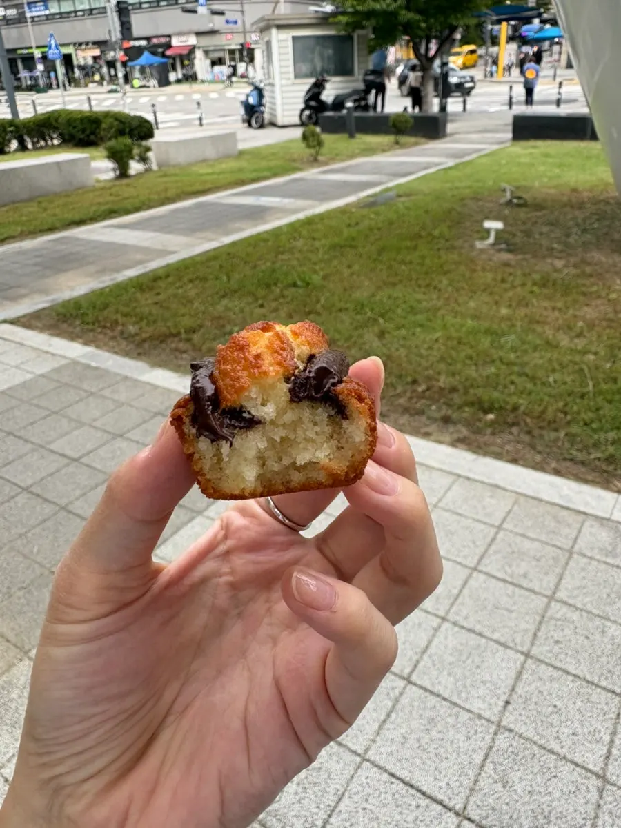 A bite taken out of the choco financier
