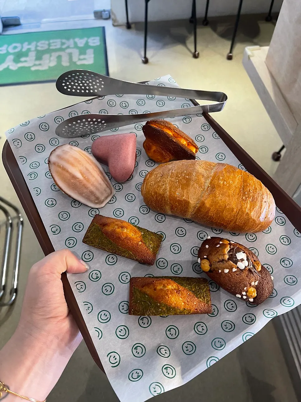Packaged 4 madeleines, gamtae financier, and salt bread