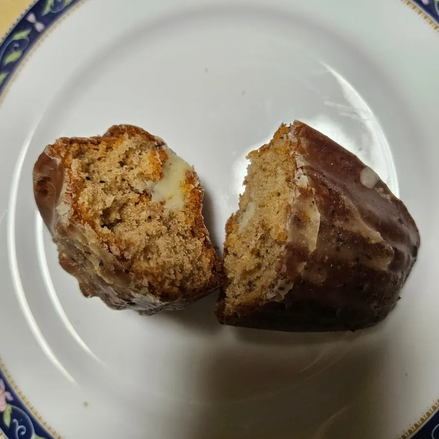 Cross-section of madeleine with Earl Grey cream inside