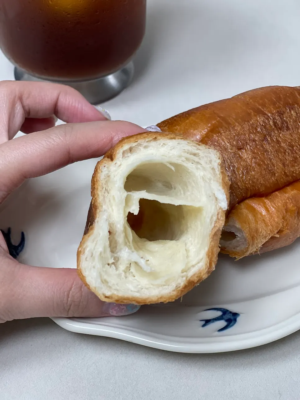 Cross-section of the salt bread showing the butter cave