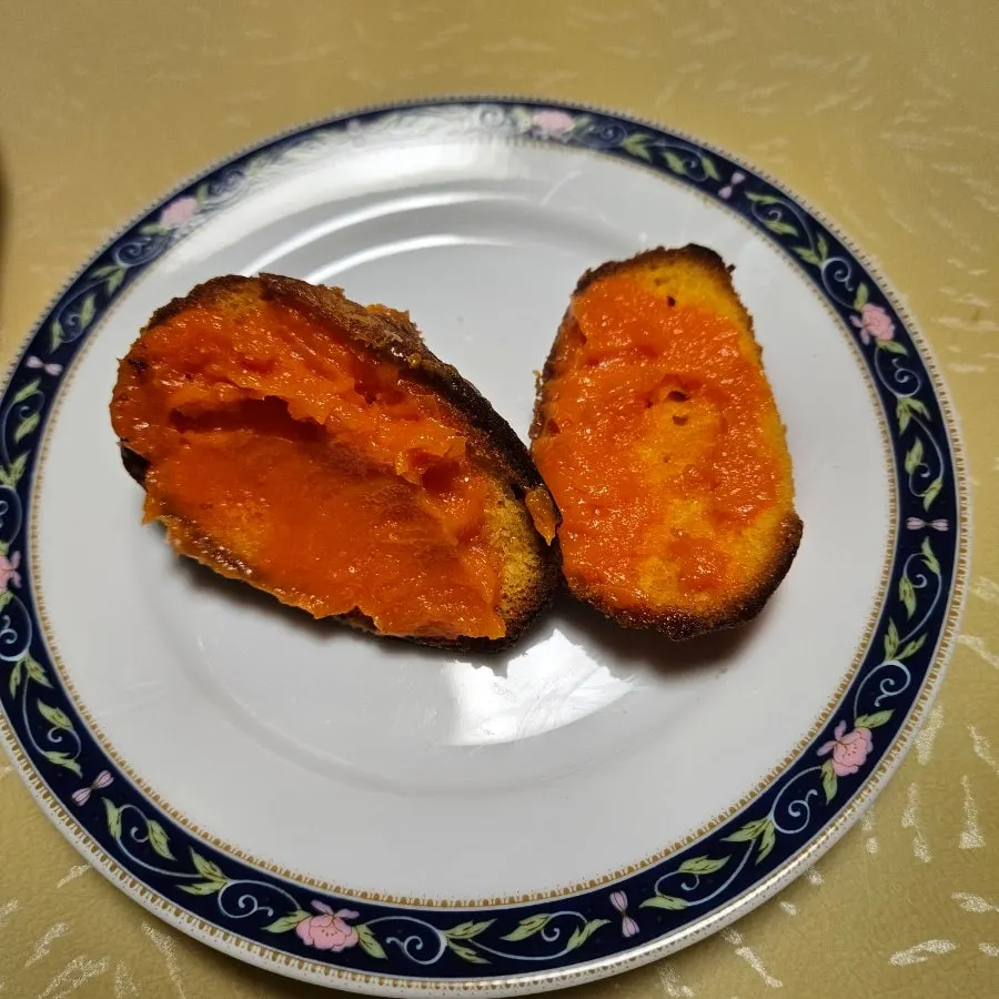 Cross-section of madeleine showing hwangchiju cheese cream