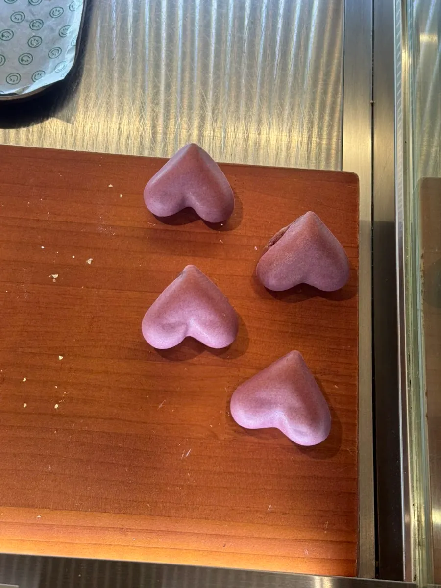 Heart-shaped madeleines on display