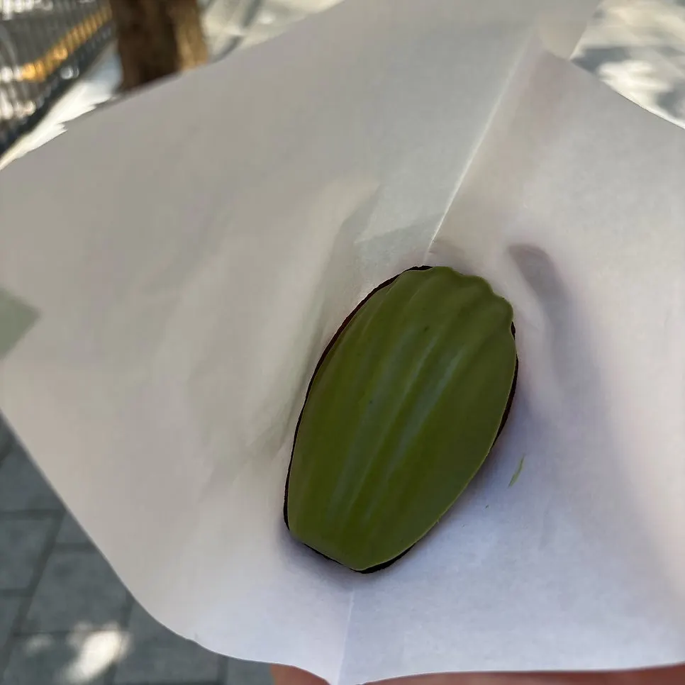 Unwrapped matcha madeleine