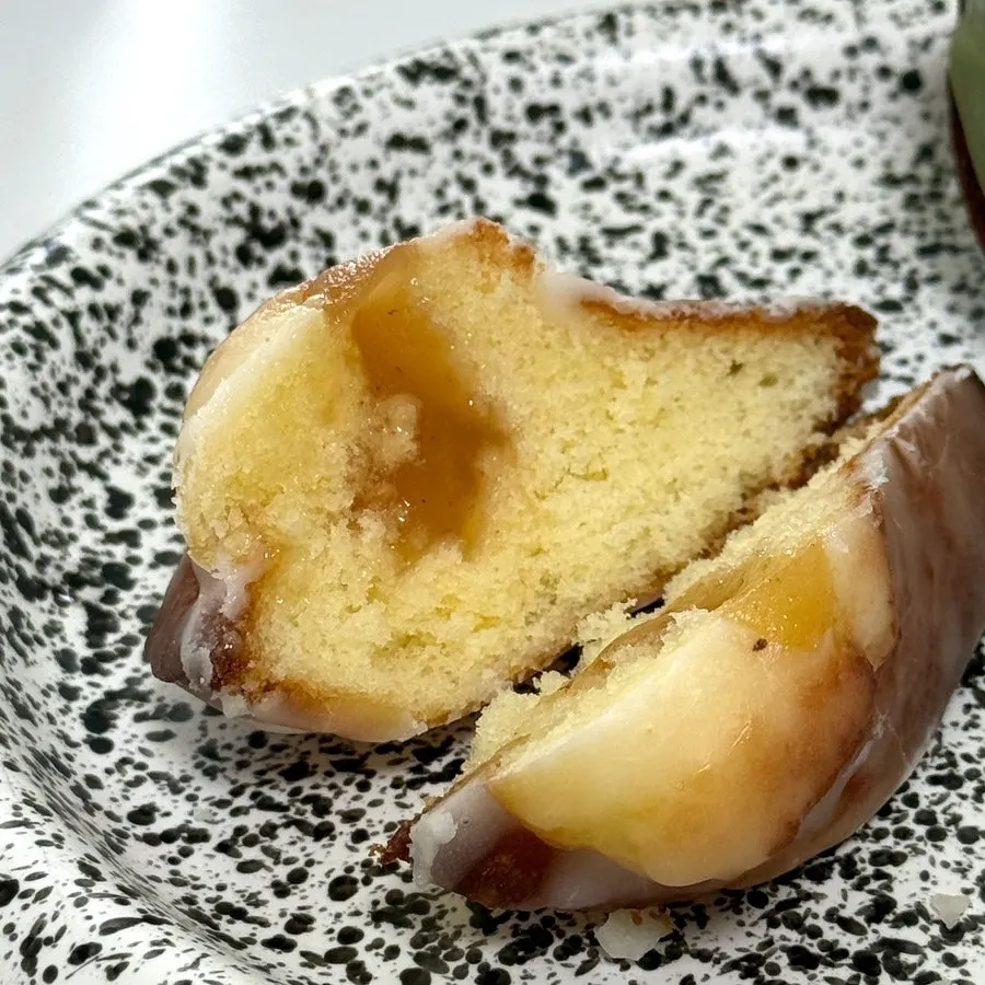 Cross-section of madeleine showing yuzu confit