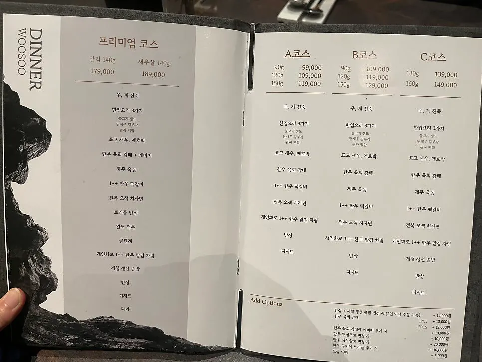 Menu board with detailed ingredients for each course