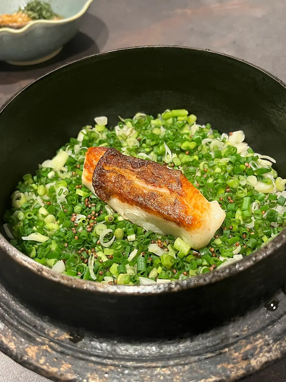 Sea bream pot rice served as part of the main course