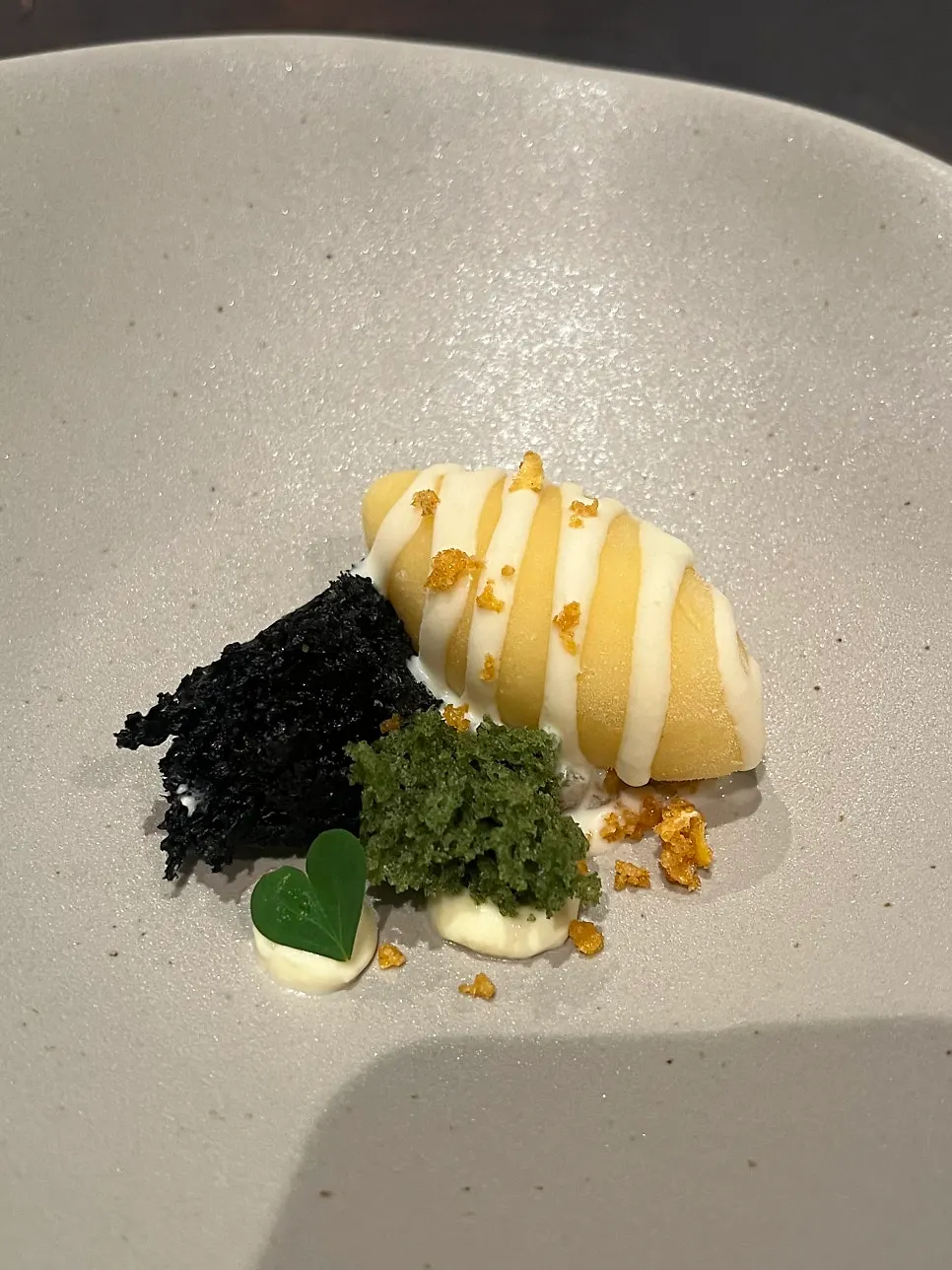 Corn ice cream and sponge cake dessert