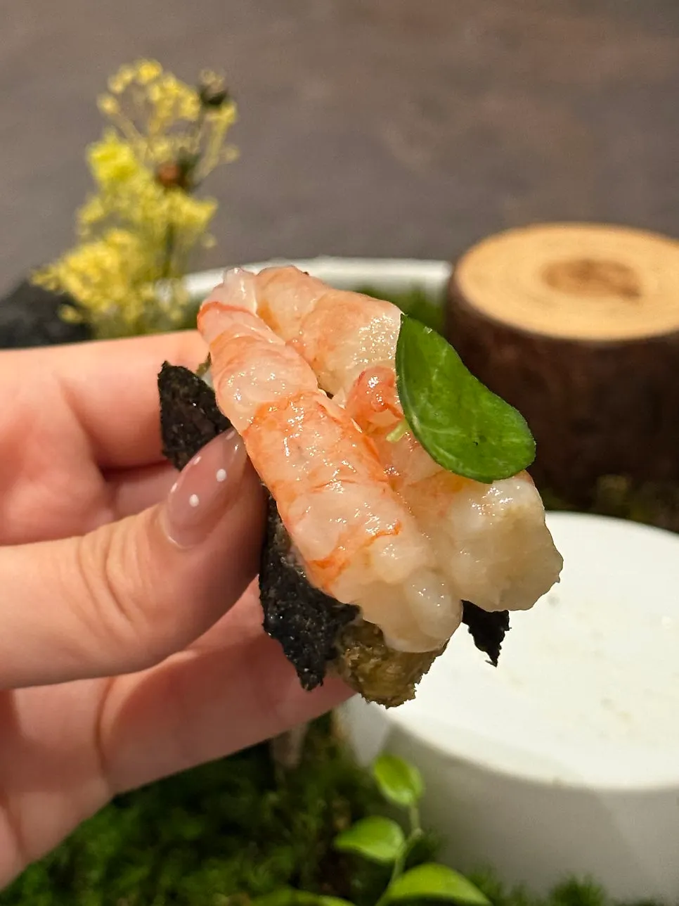 Bite-sized dish of sweet shrimp with pollack-roe gimbugak