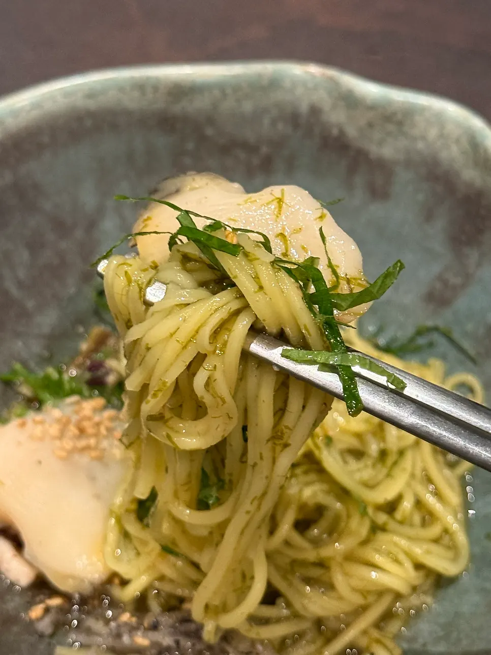Close-up of the generously portioned noodle dish