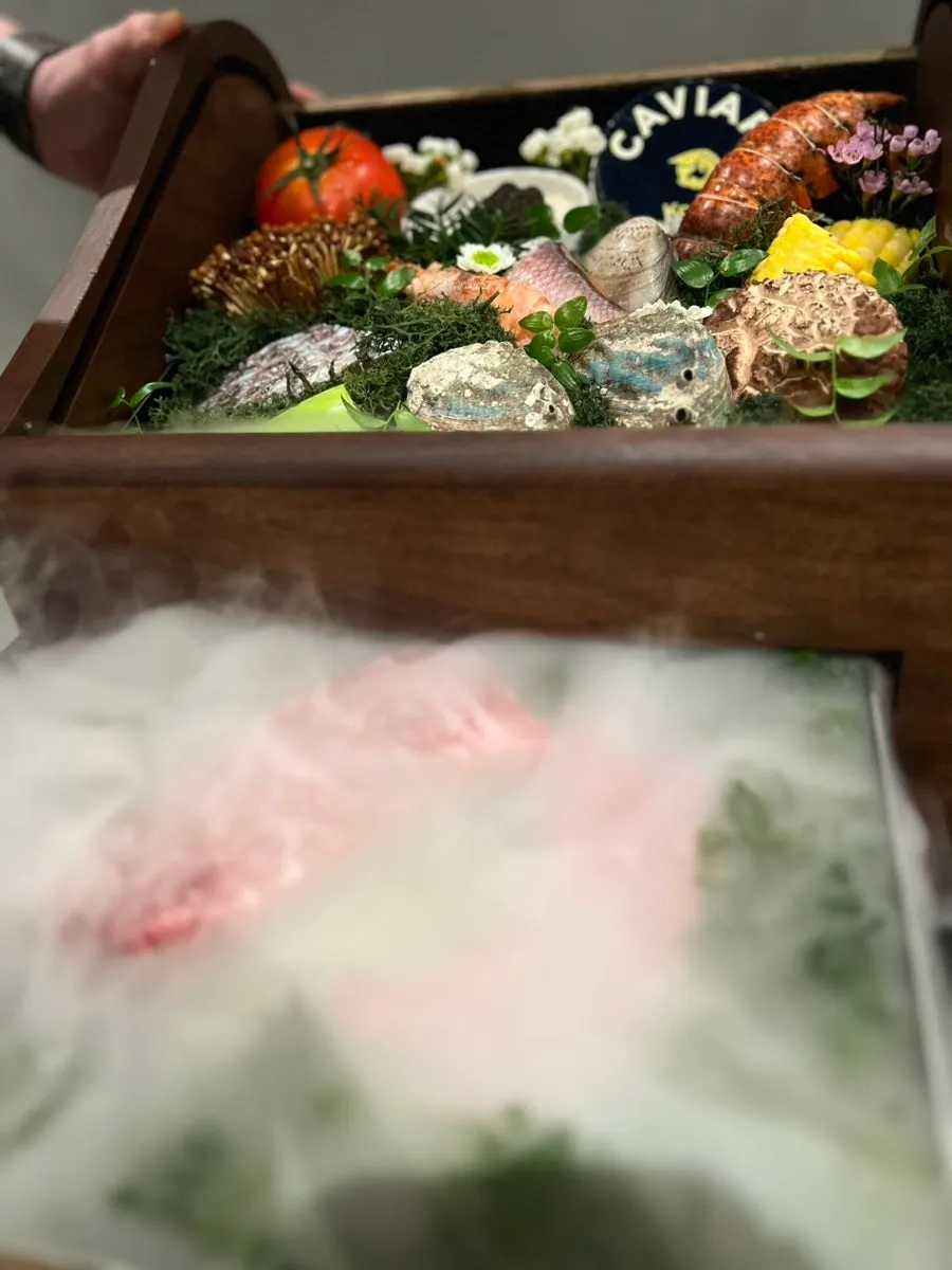 Seafood and mushroom ingredients for the course