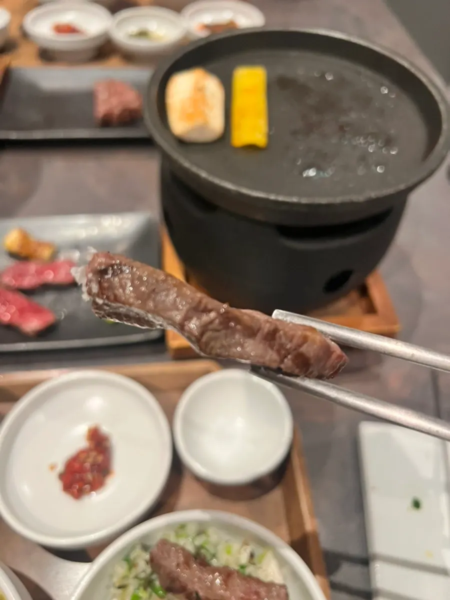 Hanwoo browning on the charcoal grill