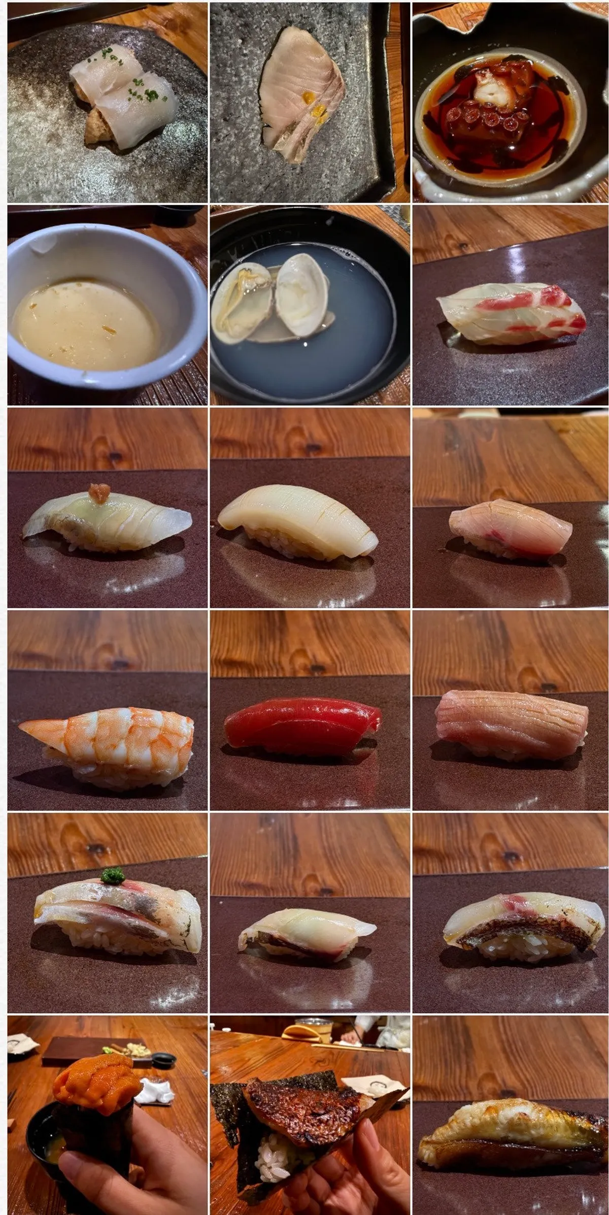 Full spread of the lunch sushi omakase course