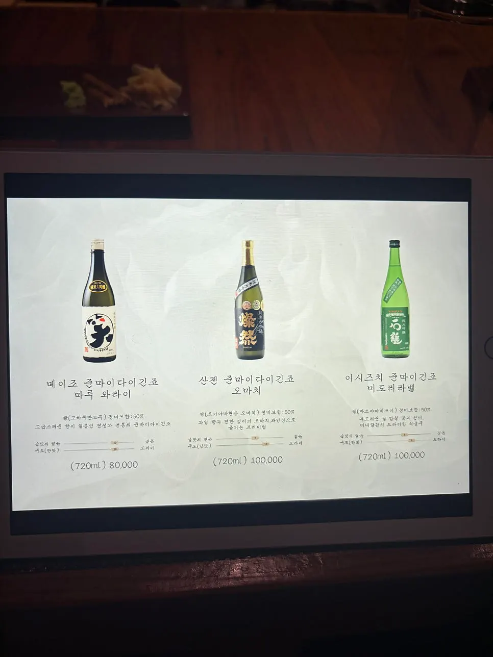 Sashimi omakase menu page