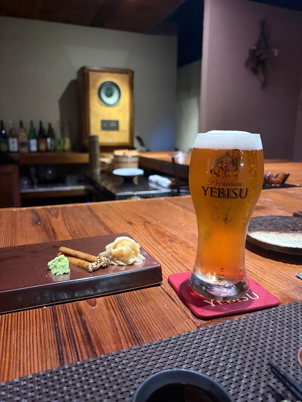 A glass of Ebisu draft beer