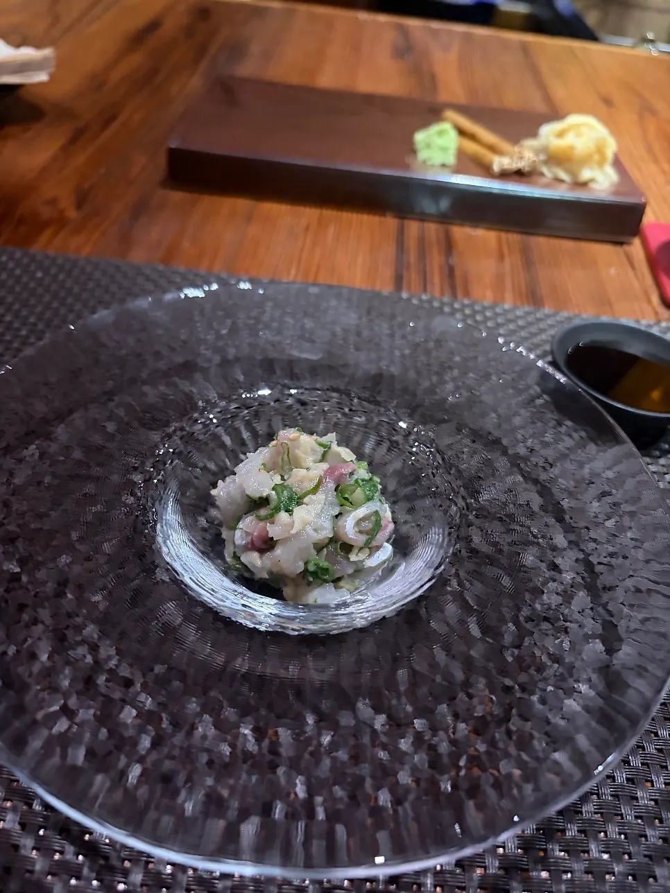 Hoemuchim plate garnished with shiso aroma