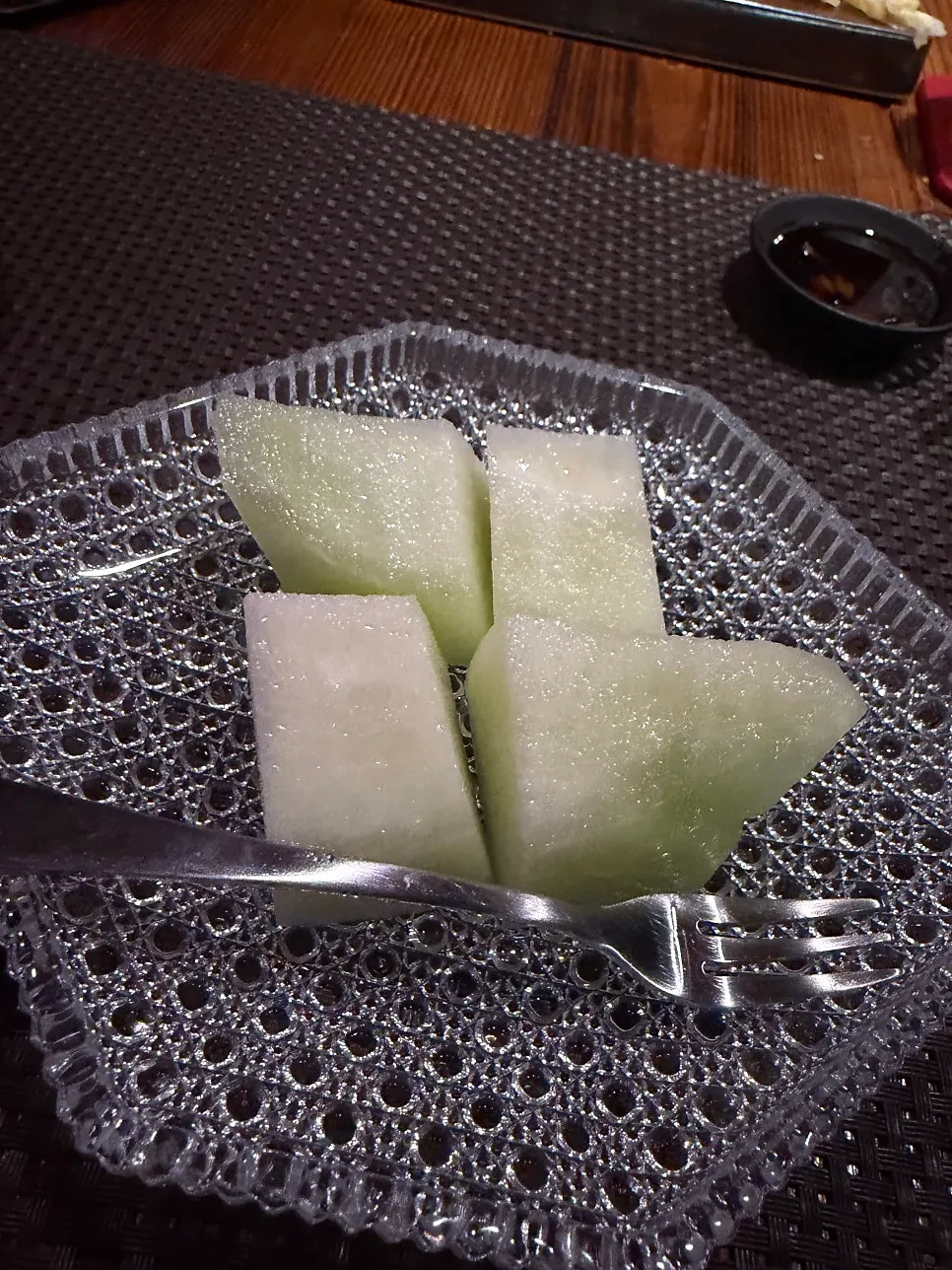 Egg castella and melon dessert