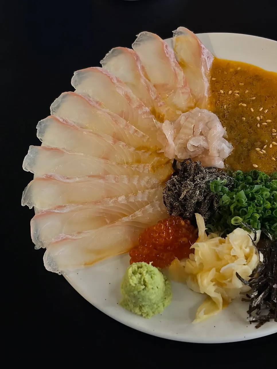 Plated flatfish konowata sashimi