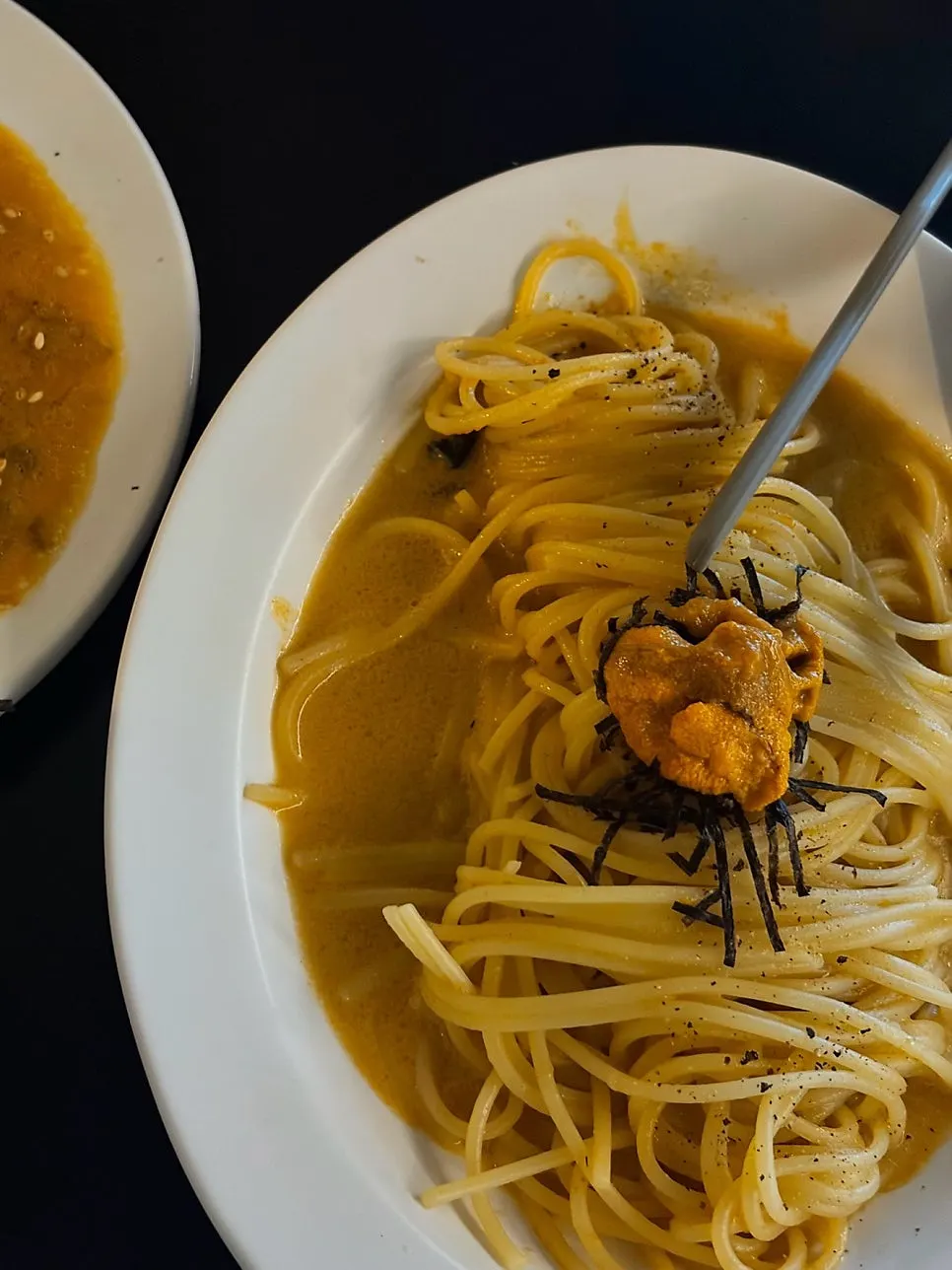 Uni cream pasta topped with sea urchin roe
