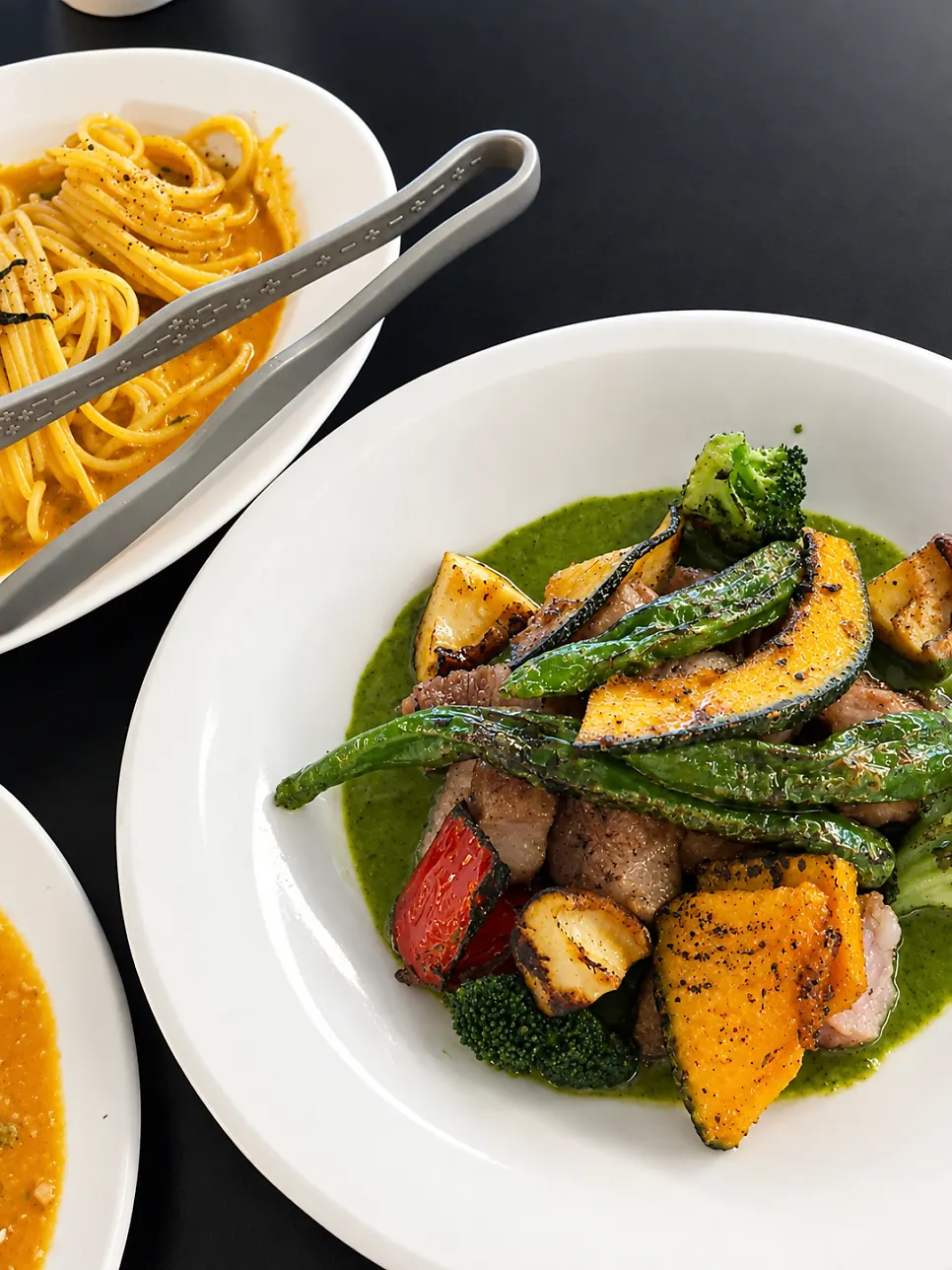 Basil pesto Iberico grilled pork collar with vegetables