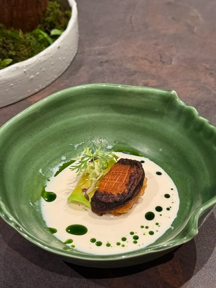 Shiitake shrimp plate with peanut tofu sauce