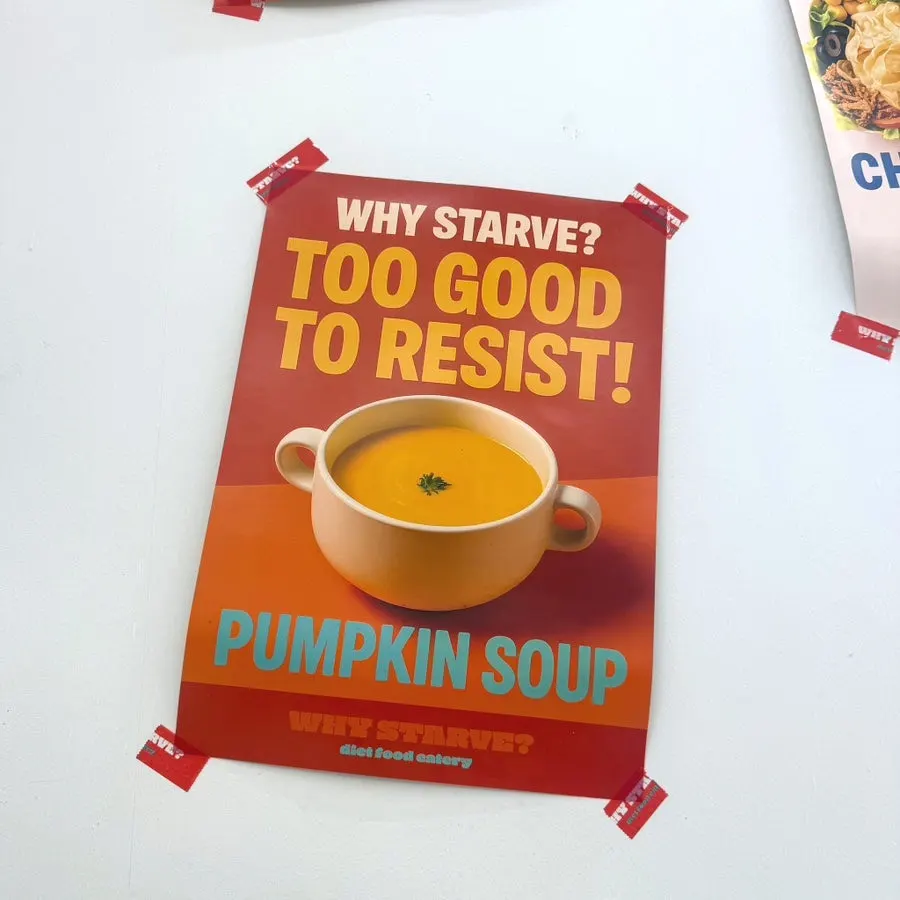 Menu board listing pumpkin soup among other items