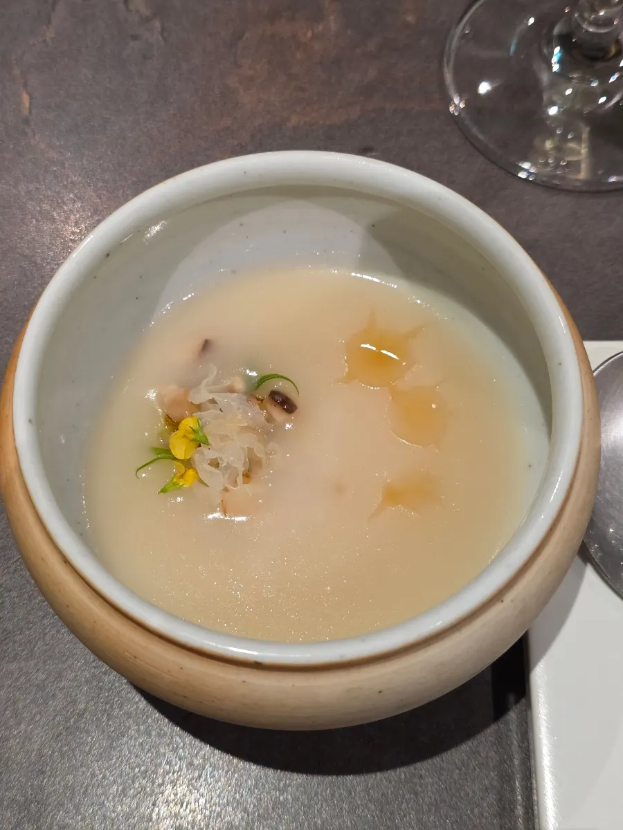 A bowl of ugye jinjuk, the first course dish
