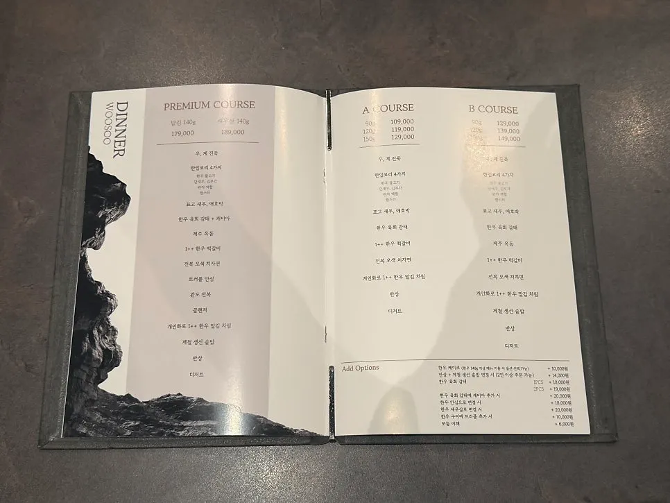 Usu Gongdeok's lunch and dinner course menu board