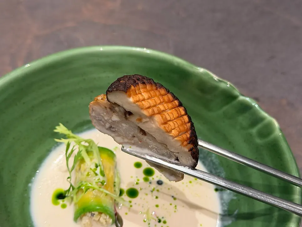 Shiitake shrimp dish with peanut tofu sauce