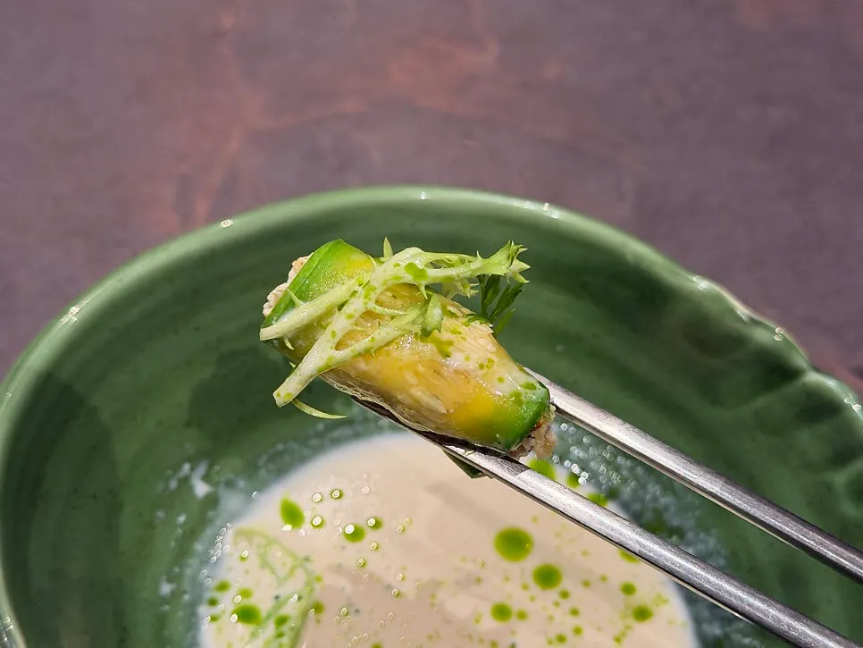 Plate with zucchini, tofu, and aged kimchi