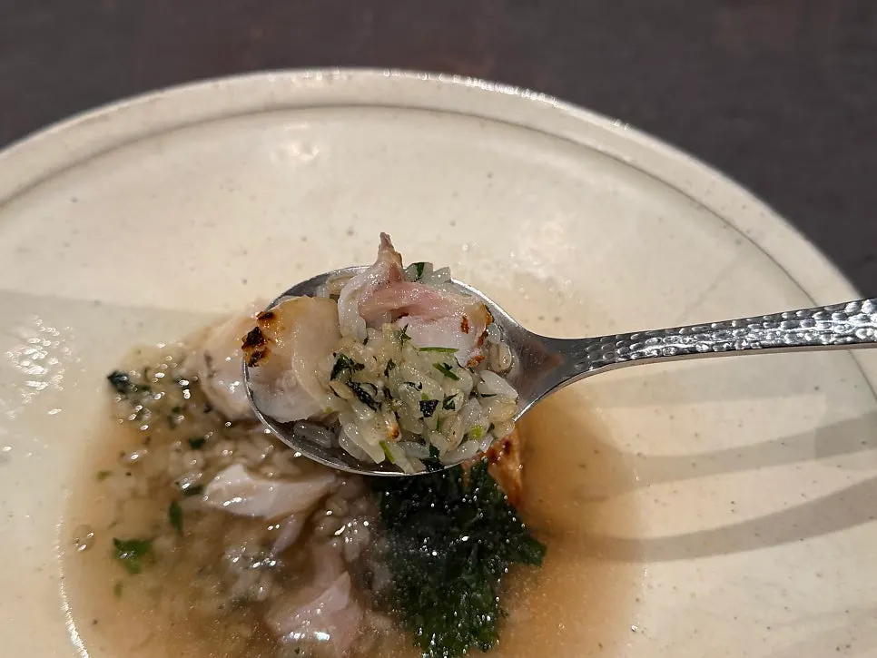 Jeju tilefish with pine mushroom broth and barley wild chive rice