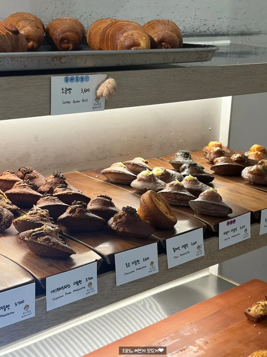 Vanilla, chocolate and other madeleines on display