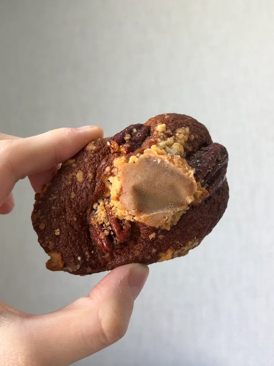 Close-up of a rich chocolate madeleine