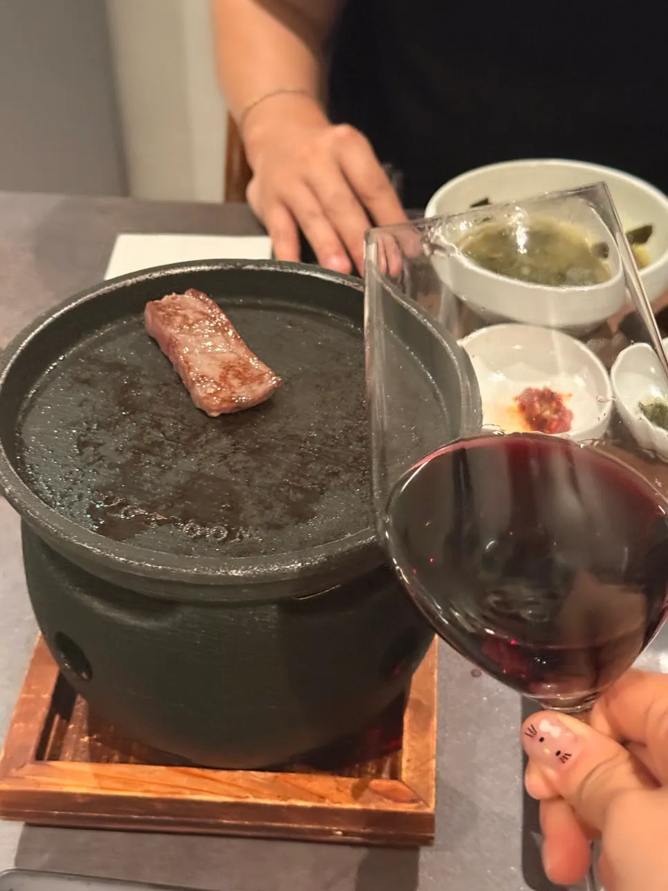 A bottle of red wine brought in under the corkage-free policy