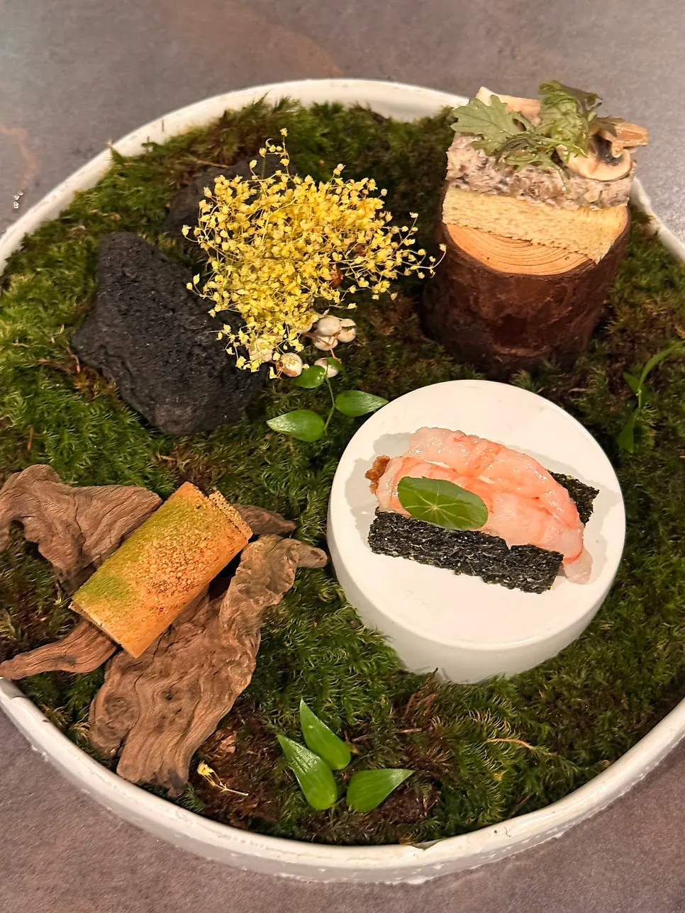 Plating of the three bite-sized dishes