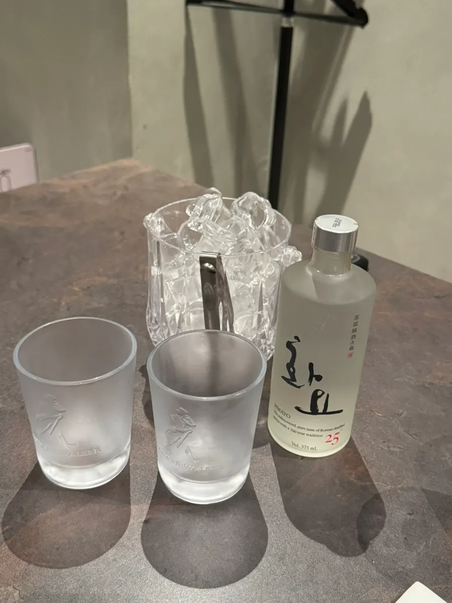 Corkage bottle and rocks glasses brought from outside