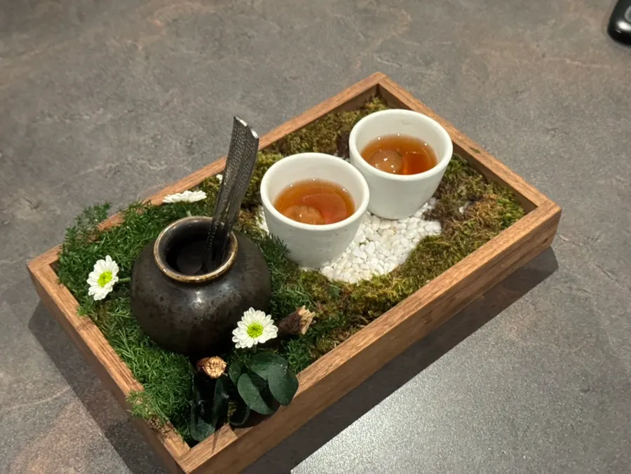 Jasmine tea served at the end of the meal