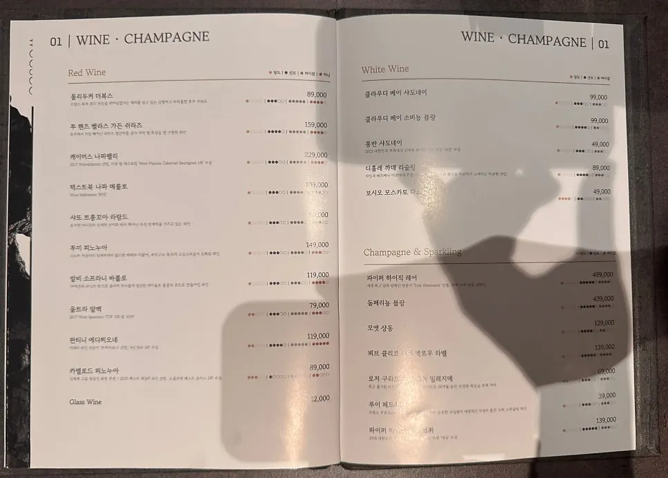 Course menu guide placed on the table